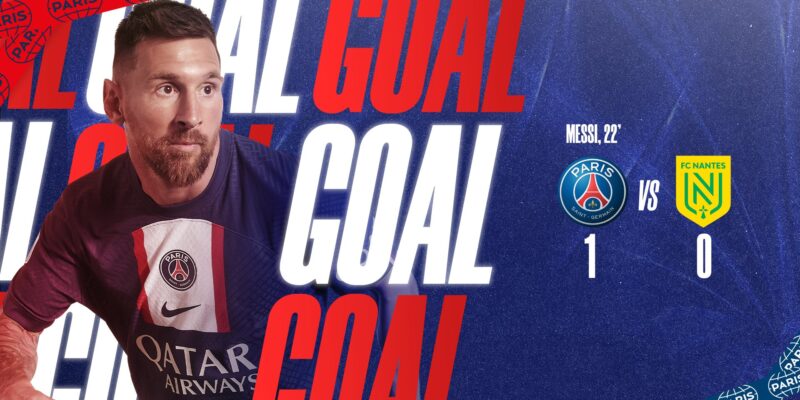 Automated graphic showing that Lionel Messi scored the 1:0 for PSG vs. FC Nantes