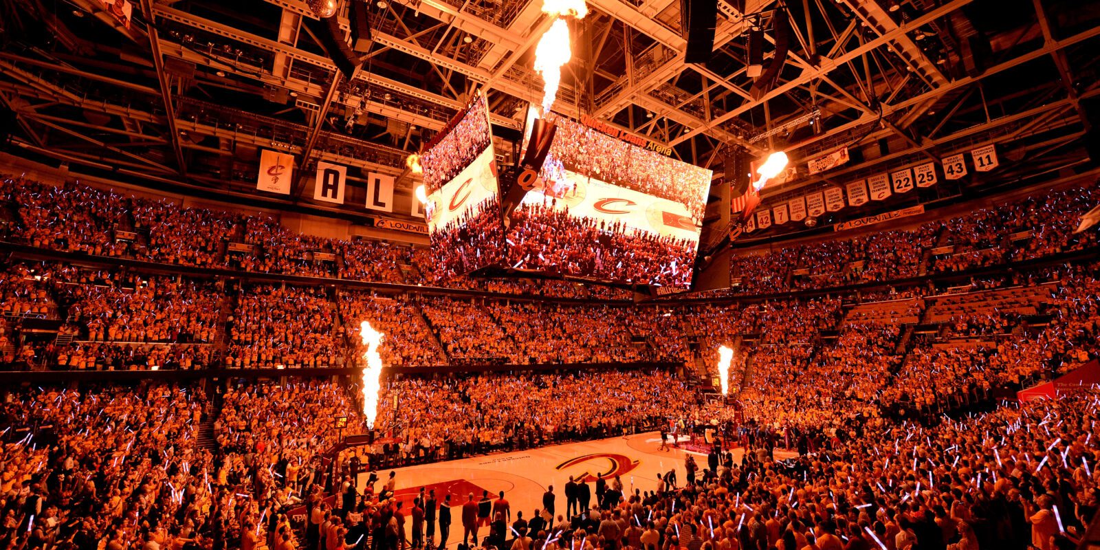 A crowded basketball stadium