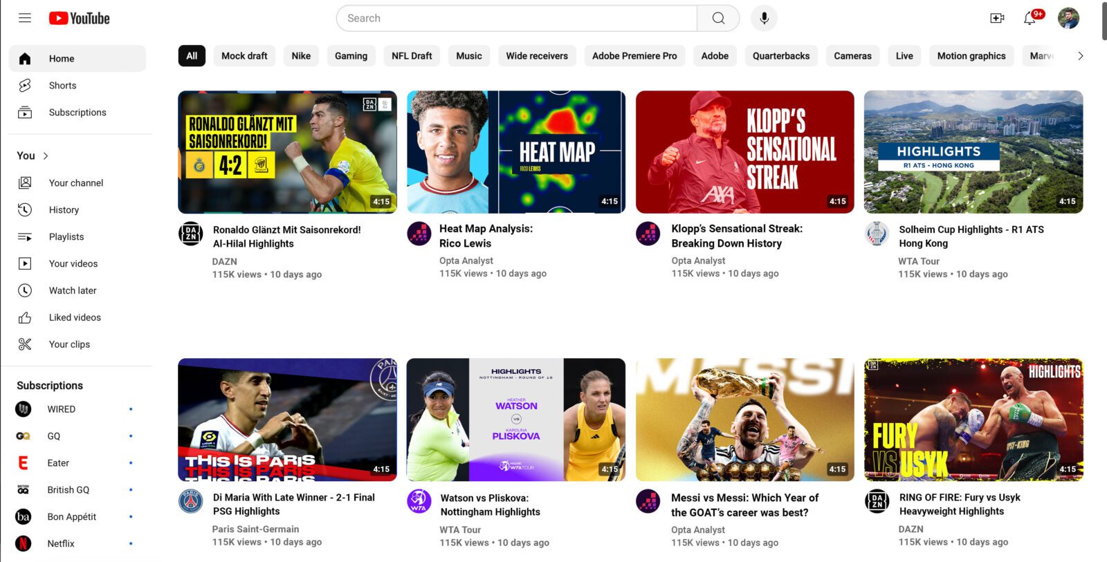 YouTube Thumbnail homepage