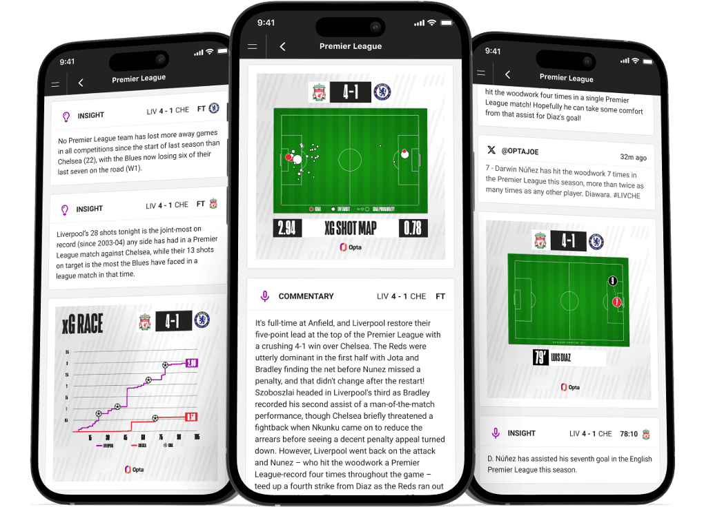 Opta Stream features shown on a collection of phones