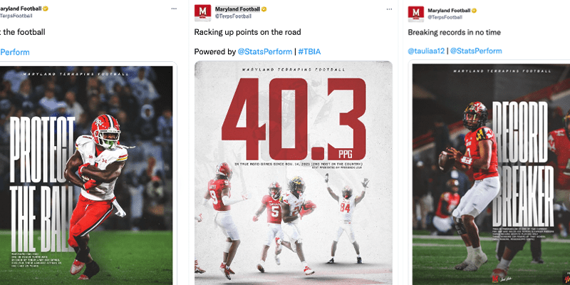 Maryland Football sharing live in-game statistics powered by Opta on Twitter